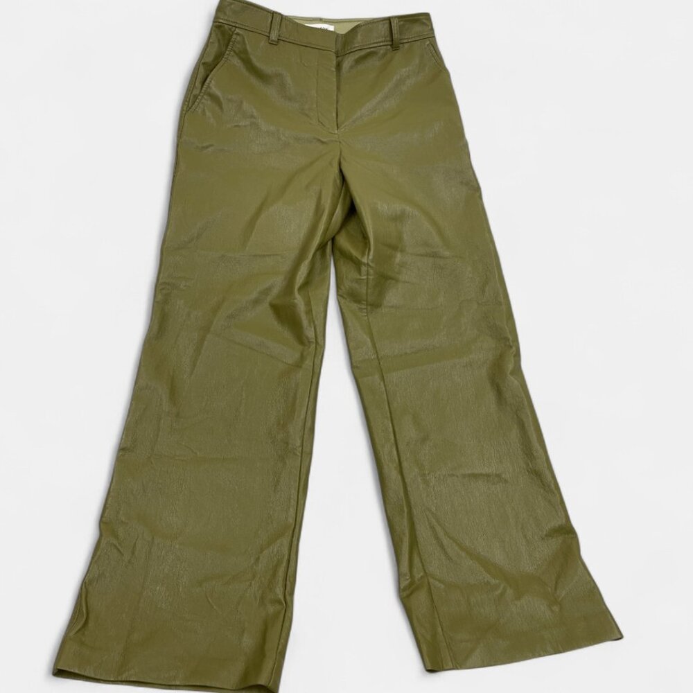 Babaton Aritzia Olive Green Faux Leather Straight Pants Trousers Women's 6 26x30